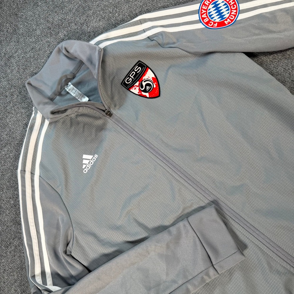 Adidas Mens FC Bayern Munich Track Jacket Grey Full Zip Soccer Medium #4718